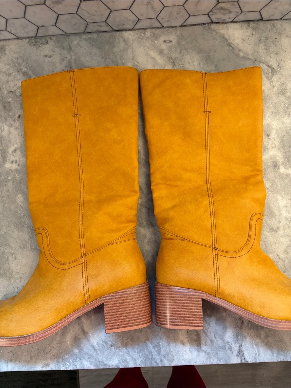 Amazon Mustard Yellow Mid-Calf Western Heeled Boots